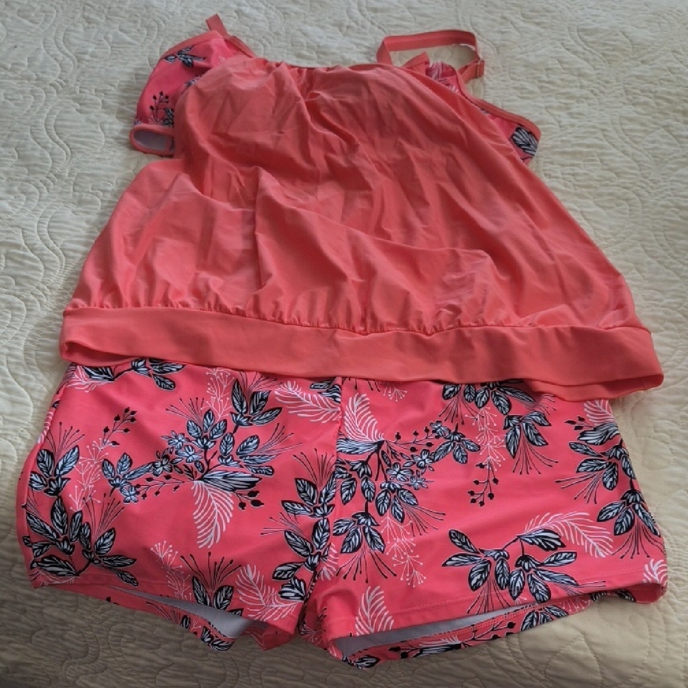 Coral Floral Tankini with Matching Swim Shorts